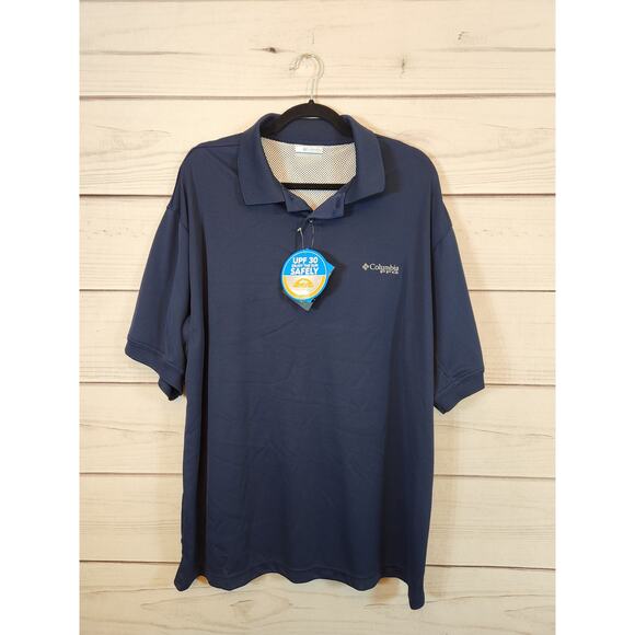Columbia Sportswear Men's Navy Blue Solid Short Sleeve Polo Shirt Size Large NWT - Picture 1 of 7